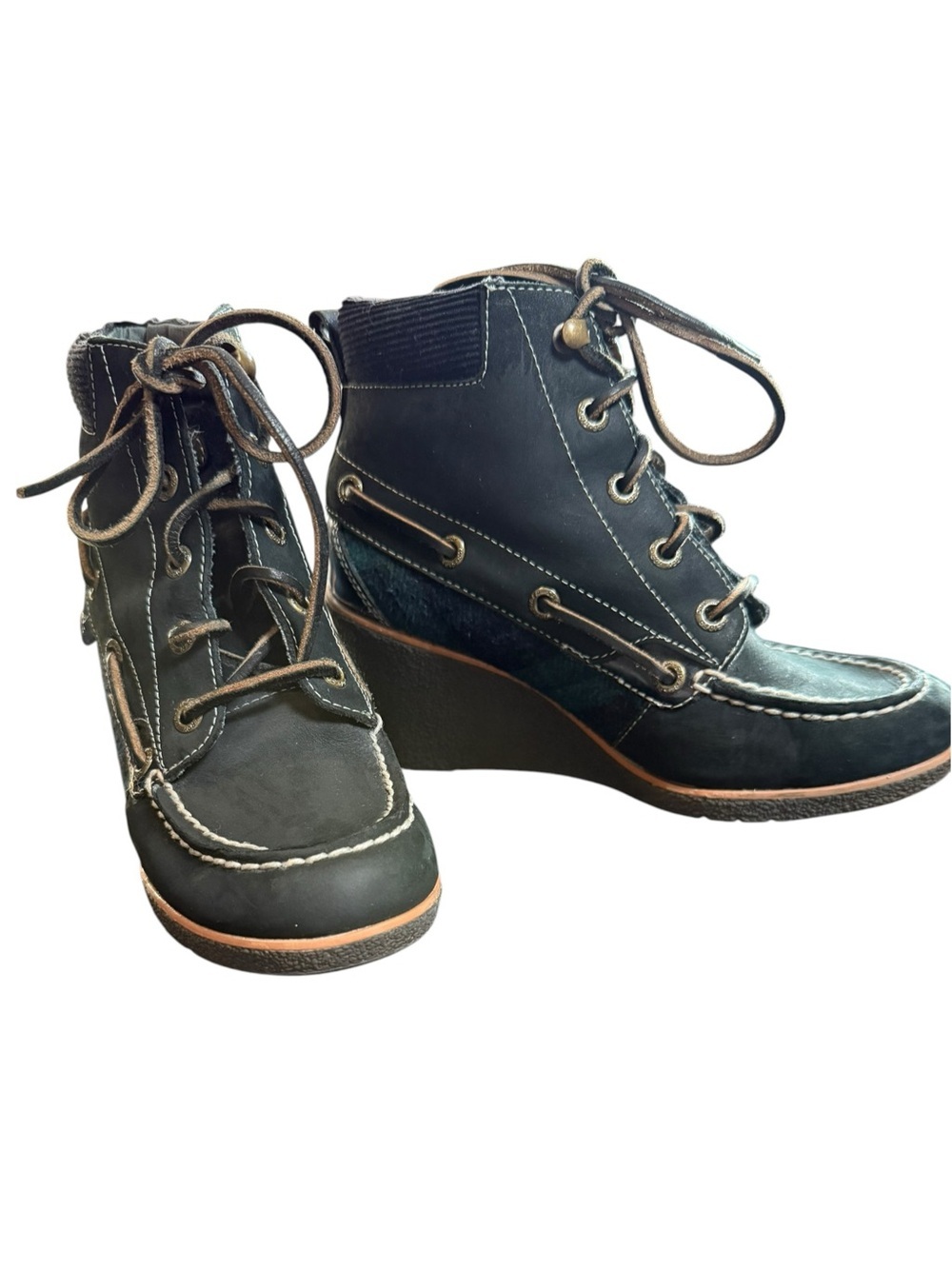 Sperry Top-Sider Waypoint Wedge Ankle Boots Plaid Leather 5M - Picture 2 of 9